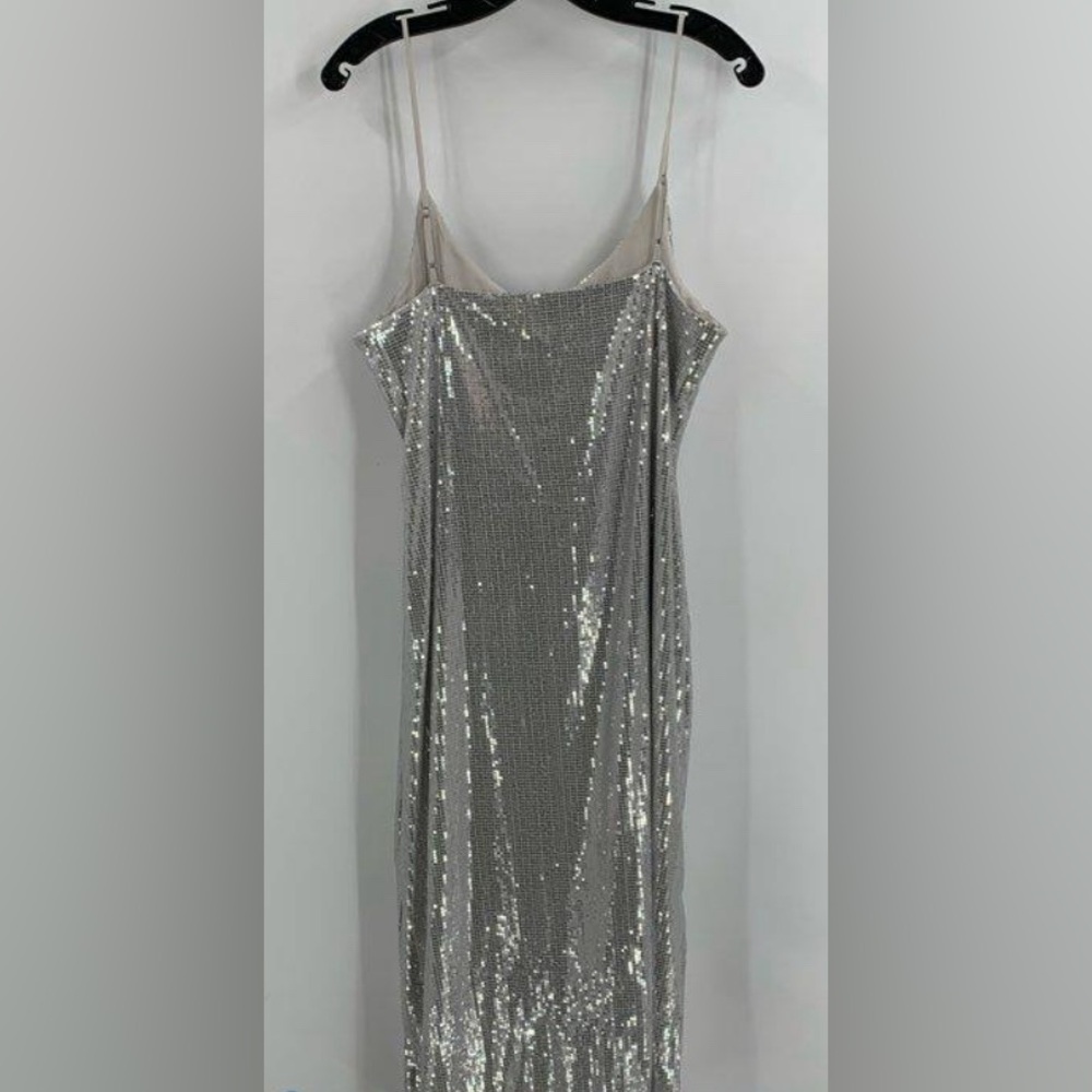 The Drop Womens Silver Sequin Spaghetti Strap V-neck Midi Slip Dress Size Large - Picture 2 of 4